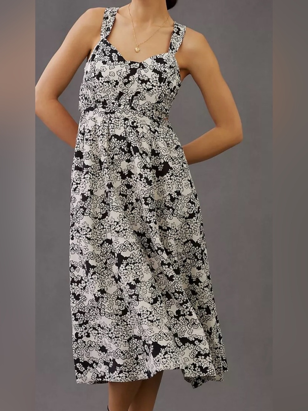 NWT Anthropologie Printed Floral Linen-Blend Cutout Midi Boho Flowy Dress Size L